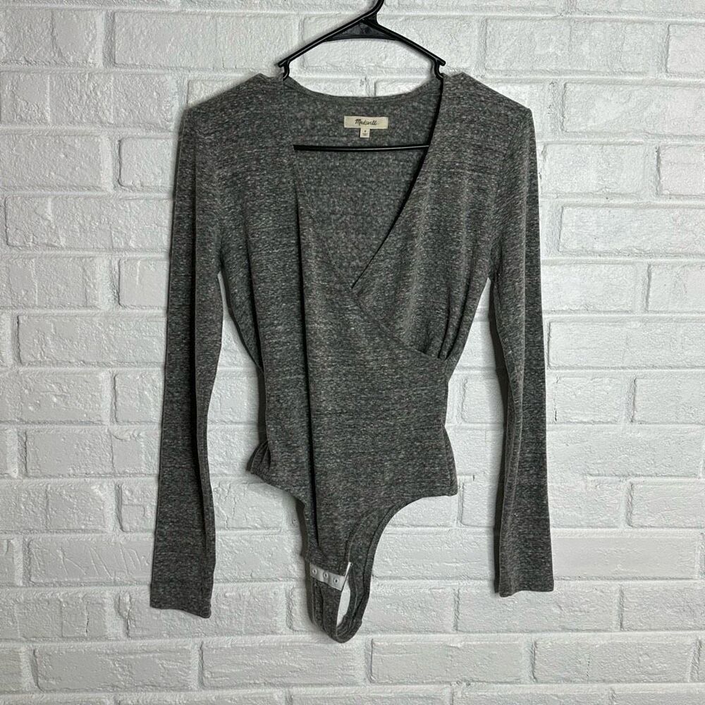 Madewell Bodysuit Long Sleeve Wrap V-Neck‎ Gray size Small
